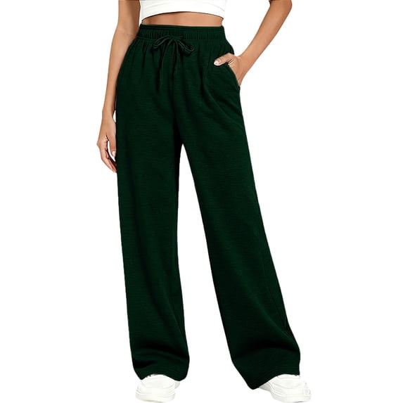 QASIEATN Pants for Womens Workout Wide Leg Elastic Waist Sweatpants Fashion Line Loose Pants Fall Casual Basic Trousers