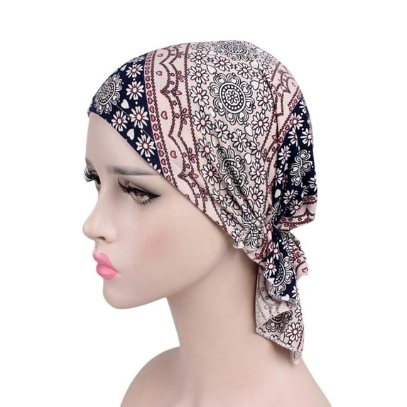 QASIEATN Print Bandanas for Women Fashion Muslim Elastic Turban Cotton Head Scarf Cap Summer Hair Wrap Hat Womens Headbands