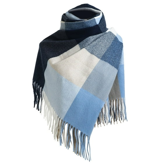 QASIEATN Scarf for Pretty Women Fashion Ladies Autumn Winter Scarf Classic Plaid Colorblock Scarf Warm Soft Large Blanket Shawl Scarf Winter Accessories Blue