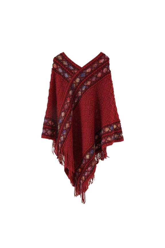 Shawl Wrap for Graceful Ladies Fashion Women's Vintage Exotic Winter Warm Pullover Tassel Shawl On Various Occasions Winter Accessories Red