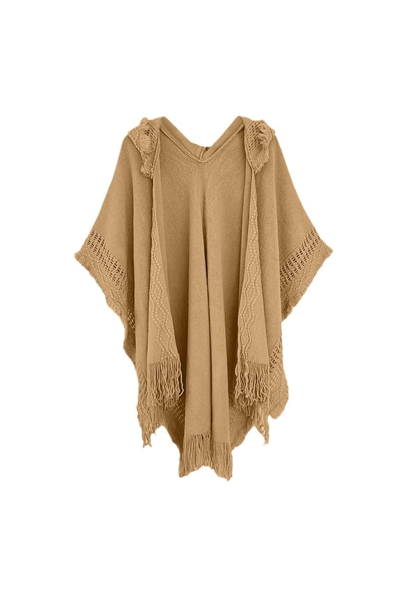 Shawl Wrap for Pretty Women Fashion Ladies' Hooded Cape with Fringed Crochet Poncho Knitting Patterns for Women Winter Accessories Yellow