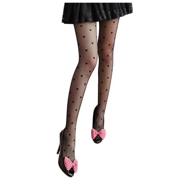 QASIEATN Sheer Tights for Women Sexy Polka Dot Heart Thin Black Silk Thigh High Stocksings Womens Pantyhose