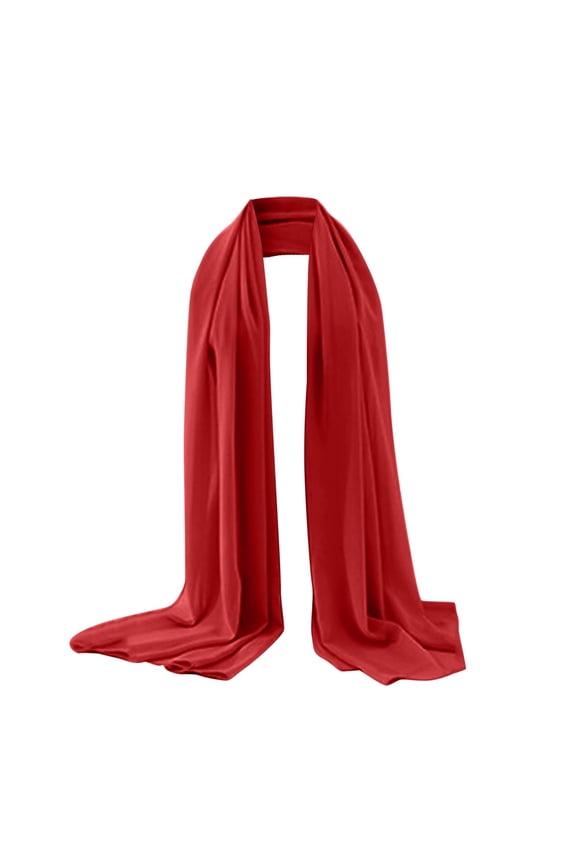 Silk Scarf for Graceful Ladies Fashion Women's Soft Solid Color Shawl Baotou Pearl Chiffon Shawl Muslim Hijab Women's Accessories Red