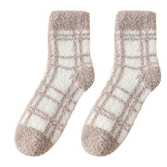 QASIEATN Slouchy Socks for Women Plaid Plush Winter Sleeping Socks House Socks Bed Socks Hut Socks