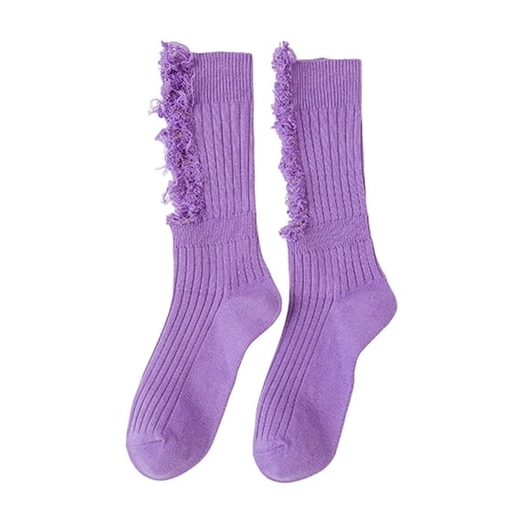 QASIEATN Socks Women Beggar Shabby Ripped Hole Crew Socks Ribbed Knit Fluorescent Solid Color Skateboard Tube Hosiery Daily Wear Casual Accessories Stockings for Women