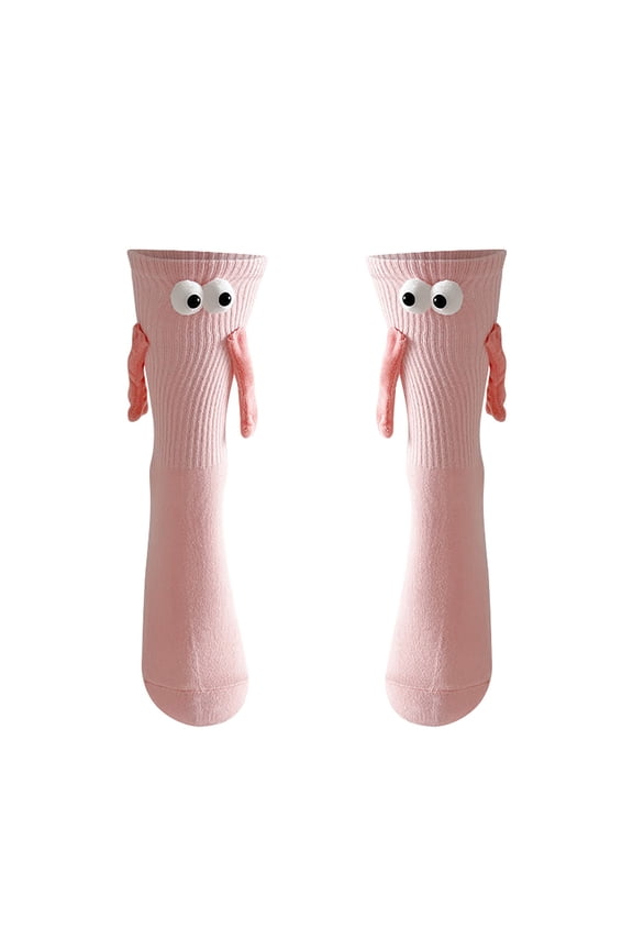 Socks for Elegant Women Fashion Couple Holding Hands Socks Pull Tube Socks Female Cute Magnet Pile Socks Women's Accessories Pink