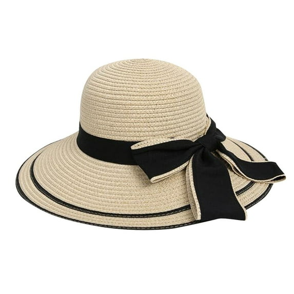 QASIEATN Summer Travel Essentials Accssories Caps for Women Wide Brim Straw Hat Floppy Sun Hats New Bowknot Vacation Beach Cap Women's Bucket Hat