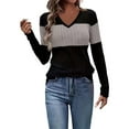 thumbnail image 1 of QASIEATN Sweaters for Graceful Ladies Fashion, Autumn Tops Lightweight Casual Pullover Sweater V Neck Long Sleeved V Neck Patchwork Color Blocked Long Sleeved Sweater, Womens Fall Tops, 1 of 8