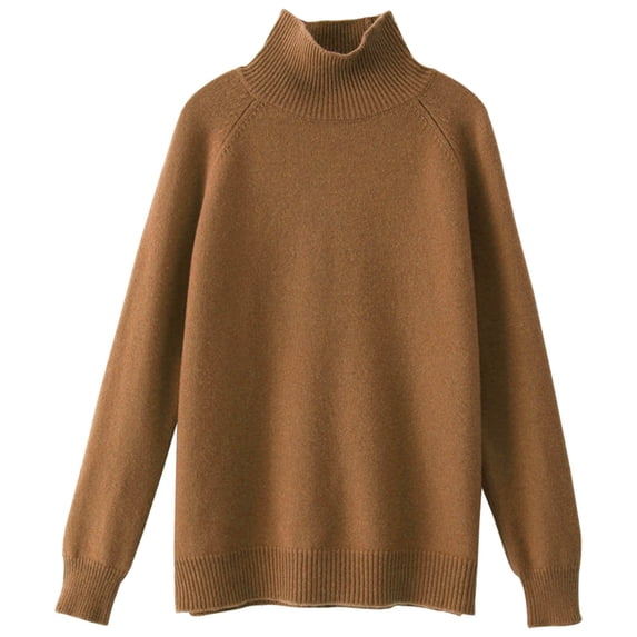 QASIEATN Sweaters for Graceful Ladies Fashion, Autumn and Winter Standing Neck Large Loose Pullover Knitted Versatile Solid Color Top, Womens Fall Tops