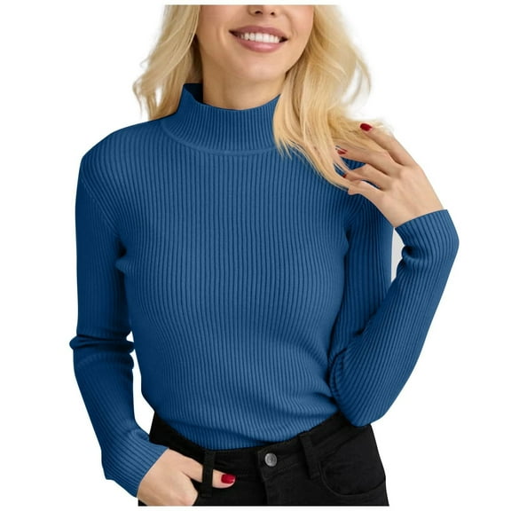 QASIEATN Sweaters for Graceful Ladies Fashion, Turtleneck Sweater Ribbed Long Sleeve Knit Shirts Trendy Basic Casual Tunic Tops Slim Fit Fall Sweater Tops, Womens Fall Tops