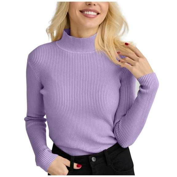 QASIEATN Sweaters for Graceful Ladies Fashion, Turtleneck Sweater Ribbed Long Sleeve Knit Shirts Trendy Basic Casual Tunic Tops Slim Fit Fall Sweater Tops, Womens Fall Tops