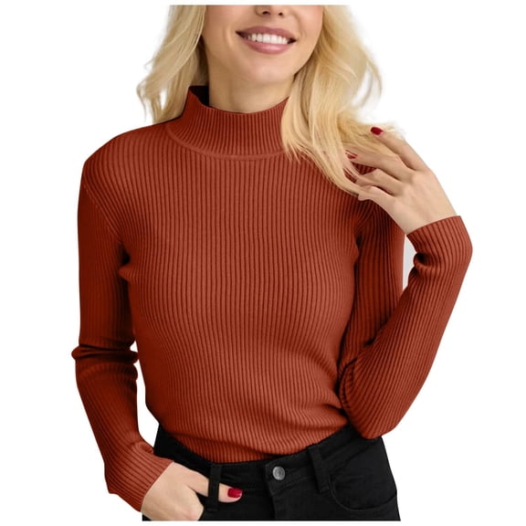 QASIEATN Sweaters for Graceful Ladies Fashion, Turtleneck Sweater Ribbed Long Sleeve Knit Shirts Trendy Basic Casual Tunic Tops Slim Fit Fall Sweater Tops, Womens Fall Tops