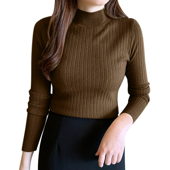 QASIEATN Sweaters for Graceful Women Fashion, Autumn and Winter Cardigan New Half High Round Neck Hollow Knitted Top Loose Bottoming Shirt, Womens Fall Tops