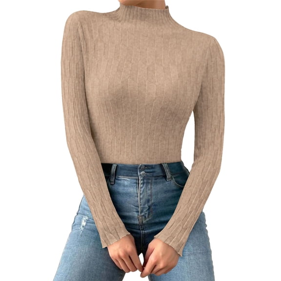 QASIEATN Sweaters for Graceful Women Fashion, Casual Autumn and Winter Multicolor Pattern Mid Neck Warm Long Sleeved Knitted Bottoming Shirt, Womens Fall Tops