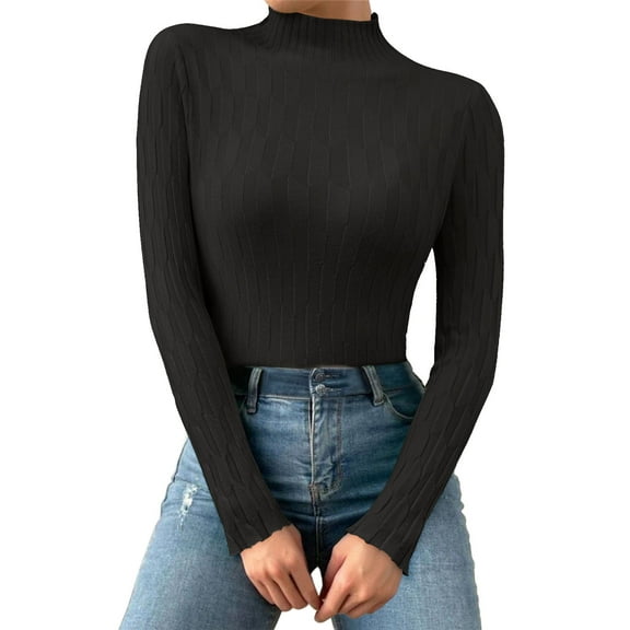 QASIEATN Sweaters for Graceful Women Fashion, Casual Autumn and Winter Multicolor Pattern Mid Neck Warm Long Sleeved Knitted Bottoming Shirt, Womens Fall Tops