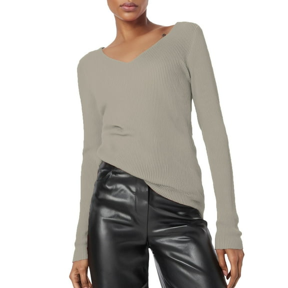QASIEATN Sweaters for Graceful Women Fashion, Knit Sweater Autumn Winter V Neck Slim Fit Pullover Strip Top with Tight Long Sleeved Base Shirt, Womens Fall Tops