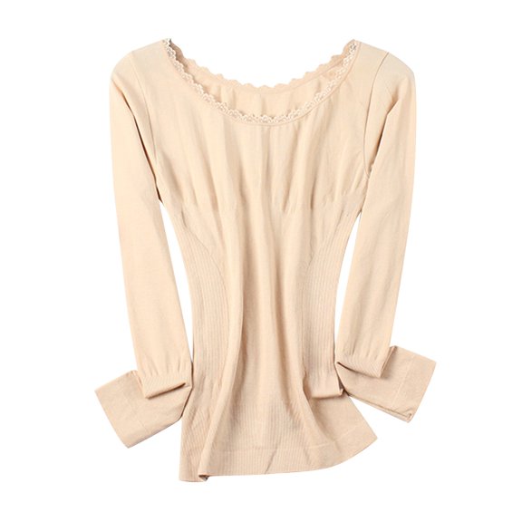 QASIEATN Sweaters for Graceful Women Fashion, Low Neck Lace Thermal Underwear Thin Top Tight Long Sleeve Bottomed Cotton Sweater Body Shaping and Tummy Closing Autumn Clothes, Womens Fall Tops