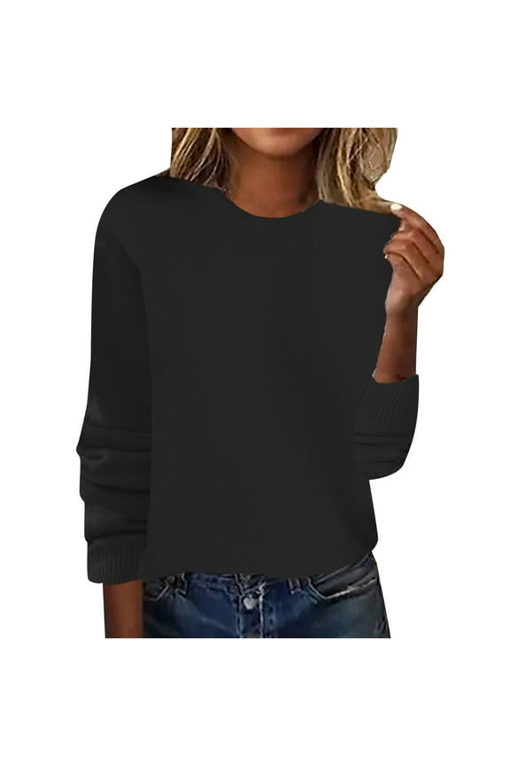 Sweaters for Graceful Women Fashion, Spring/Summer Crewneck Sweater Pullover Knit with Solid Color Thin Long Sleeved Warm Top/Autumn Coat, Womens Fall Tops