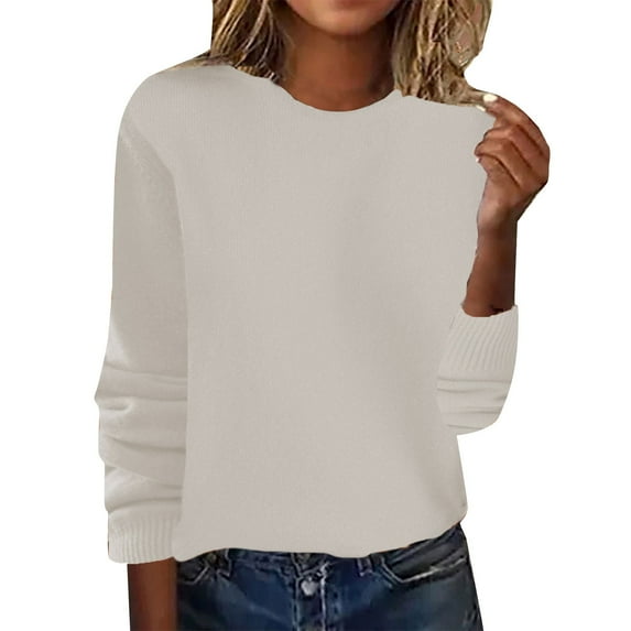 QASIEATN Sweaters for Graceful Women Fashion, Spring/Summer Crewneck Sweater Pullover Knit with Solid Color Thin Long Sleeved Warm Top/Autumn Coat, Womens Fall Tops
