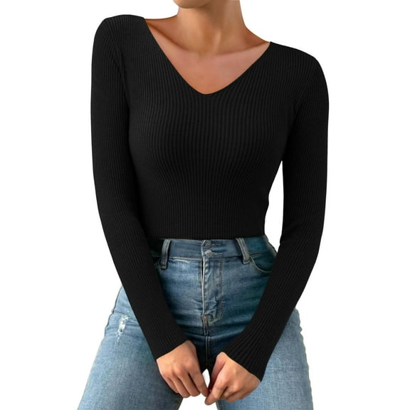 QASIEATN Sweaters for Graceful Ladies Fashion, Autumn and Winter V Neck Casual Knitted Long Sleeved Pullover Thermal Top, Womens Fall Tops