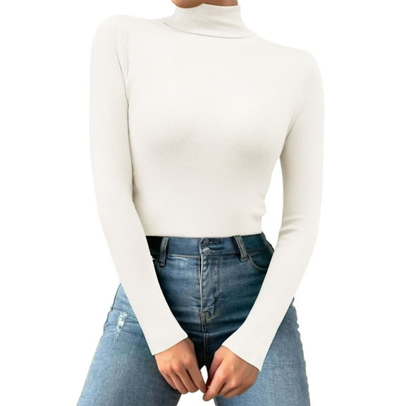 QASIEATN Sweaters for Graceful Ladies Fashion, Casual High Neck Solid Color Slim Fit Warm Long Sleeve Pullover Knit Top, Womens Fall Tops