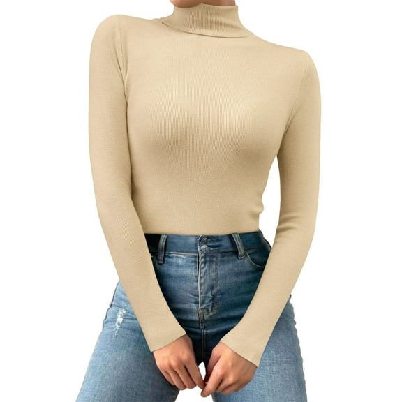 QASIEATN Sweaters for Graceful Ladies Fashion, Casual High Neck Solid Color Slim Fit Warm Long Sleeve Pullover Knit Top, Womens Fall Tops