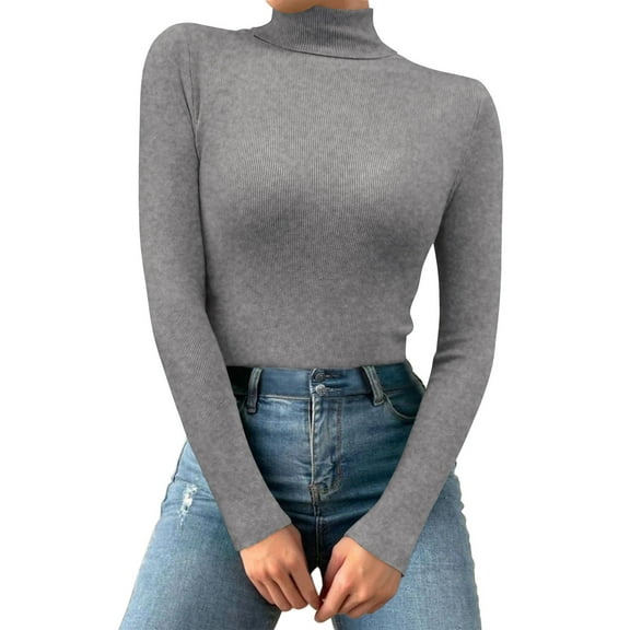 QASIEATN Sweaters for Graceful Ladies Fashion, Casual High Neck Solid Color Slim Fit Warm Long Sleeve Pullover Knit Top, Womens Fall Tops