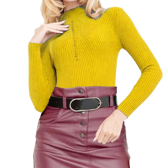 QASIEATN Sweaters for Graceful Women Fashion, Autumn/Winter Warm Strip Solid Color Sweater with Long Sleeve Button Down Base, Womens Fall Tops