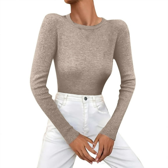 QASIEATN Sweaters for Graceful Women Fashion, Autumn and Winter Warm Crew Neck Stripe Sweater Base, Womens Fall Tops