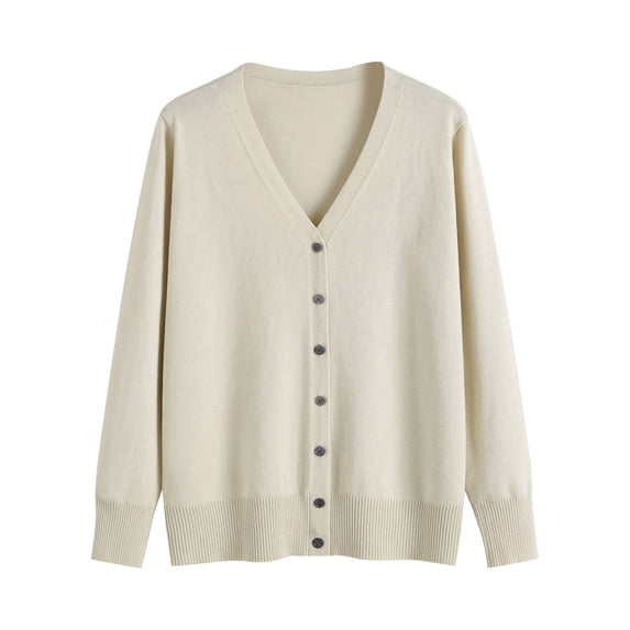 QASIEATN Sweaters for Graceful Women Fashion, Ladies' Solid Tone Buttoned Mercerized Cotton Loose Sweater with Cardigan Jacket, Womens Fall Tops