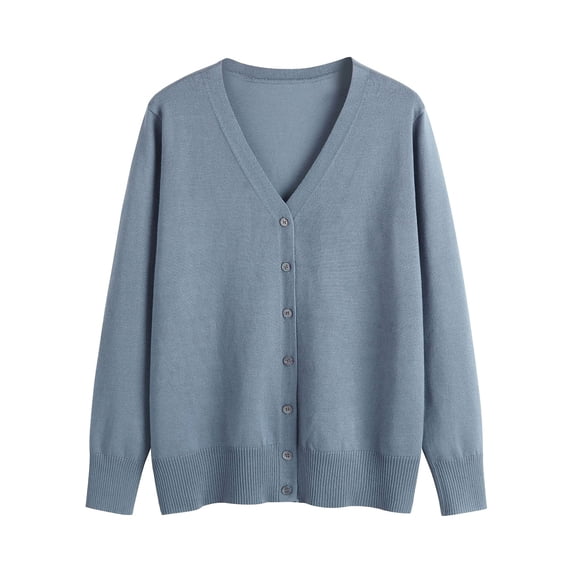 QASIEATN Sweaters for Graceful Women Fashion, Ladies' Solid Tone Buttoned Mercerized Cotton Loose Sweater with Cardigan Jacket, Womens Fall Tops