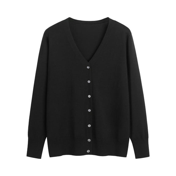 QASIEATN Sweaters for Graceful Women Fashion, Ladies' Solid Tone Buttoned Mercerized Cotton Loose Sweater with Cardigan Jacket, Womens Fall Tops