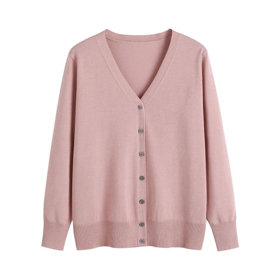 QASIEATN Sweaters for Graceful Women Fashion, Ladies' Solid Tone Buttoned Mercerized Cotton Loose Sweater with Cardigan Jacket, Womens Fall Tops