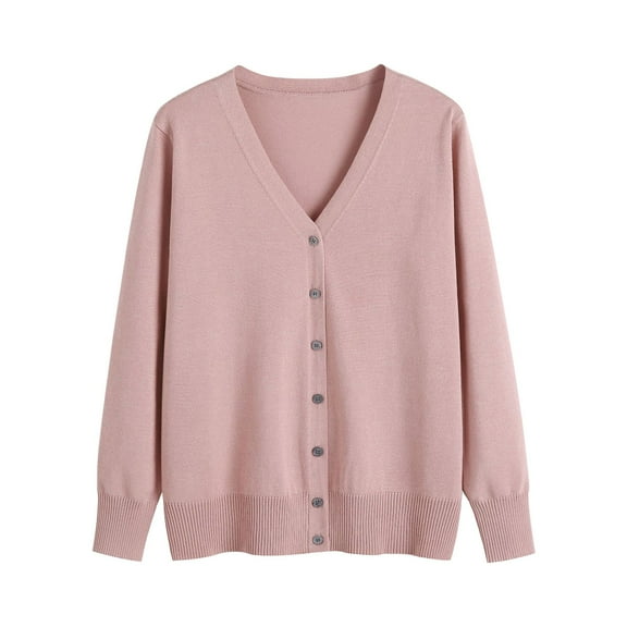 QASIEATN Sweaters for Graceful Women Fashion, Ladies' Solid Tone Buttoned Mercerized Cotton Loose Sweater with Cardigan Jacket, Womens Fall Tops