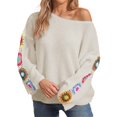 thumbnail image 1 of QASIEATN Sweaters for Graceful Women Fashion, Sweater Floral Pattern Drop Shoulder Pointelle Knit Sweater Sweater Women, Womens Fall Tops, 1 of 7