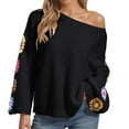 thumbnail image 1 of QASIEATN Sweaters for Graceful Women Fashion, Sweater Floral Pattern Drop Shoulder Pointelle Knit Sweater Sweater Women, Womens Fall Tops, 1 of 6