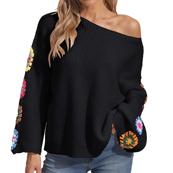QASIEATN Sweaters for Graceful Women Fashion, Sweater Floral Pattern Drop Shoulder Pointelle Knit Sweater Sweater Women, Womens Fall Tops