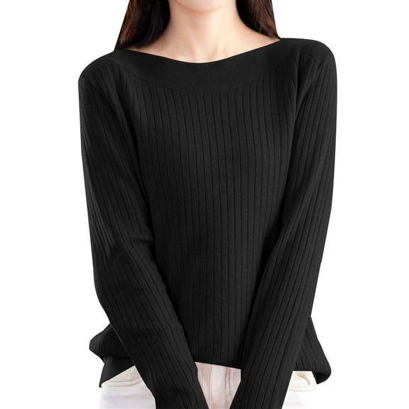 QASIEATN Sweaters for Graceful Women Fashion, Sweaters Sweater One Neck Solid Color Soft Pullover Sweater, Womens Fall Tops