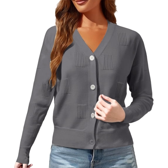 QASIEATN Sweaters for Graceful Women Fashion, Wool Long Sleeve Lightweight Summer V Neck Cardigan Button Down Cable Knit Sweaters, Womens Fall Tops