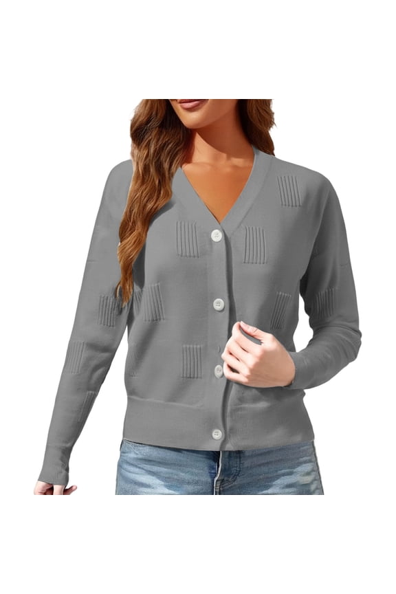 Sweaters for Graceful Women Fashion, Wool Long Sleeve Lightweight Summer V Neck Cardigan Button Down Cable Knit Sweaters, Womens Fall Tops