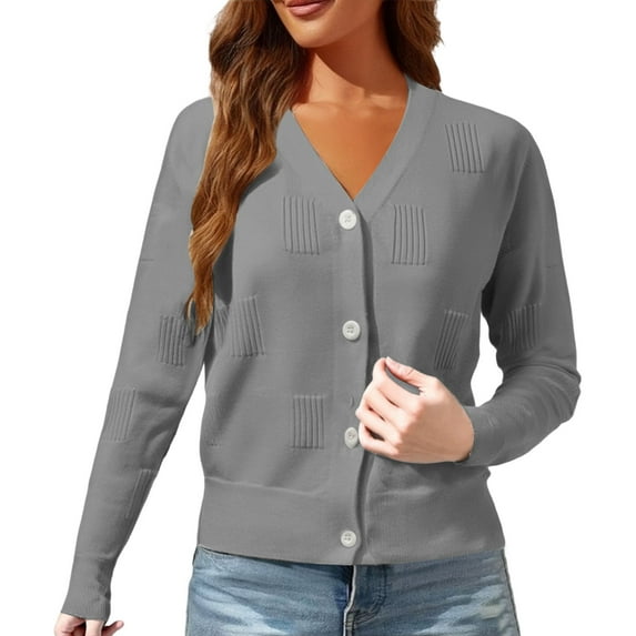 QASIEATN Sweaters for Graceful Women Fashion, Wool Long Sleeve Lightweight Summer V Neck Cardigan Button Down Cable Knit Sweaters, Womens Fall Tops