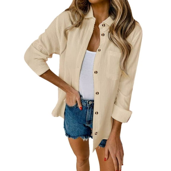 QASIEATN Sweatshirt for Graceful Ladies Fashion, Cotton Linen V Neck Button Down Shirt Long/Roll Up Sleeve Casual Collared Work Blouse Top, Womens Fall Tops