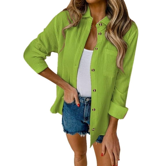QASIEATN Sweatshirt for Graceful Ladies Fashion, Cotton Linen V Neck Button Down Shirt Long/Roll Up Sleeve Casual Collared Work Blouse Top, Womens Fall Tops