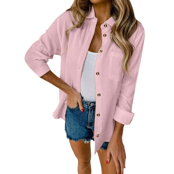 QASIEATN Sweatshirt for Graceful Ladies Fashion, Cotton Linen V Neck Button Down Shirt Long/Roll Up Sleeve Casual Collared Work Blouse Top, Womens Fall Tops