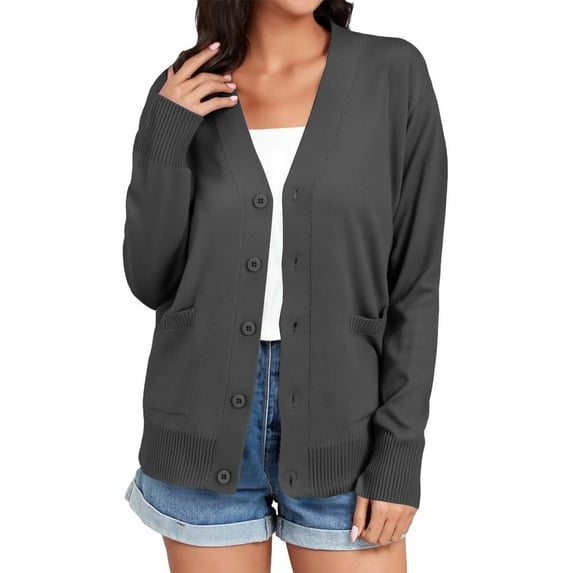 QASIEATN Sweatshirt for Graceful Ladies Fashion, Lightweight Button Up Cardigan Long Sleeved Classic V Neck Knitted Soft Pocket Warm Top, Womens Fall Tops