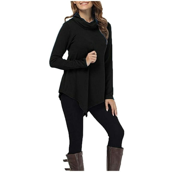 QASIEATN Sweatshirt for Graceful Ladies Fashion, Turtleneck Tunic Tops Casual Long Sleeve Irregular Solid Soft Shirts Slim Fit Comfy Blouse Pullover Fall, Womens Fall Tops