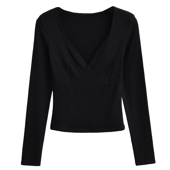 QASIEATN Sweatshirt for Graceful Women Fashion, European and American Fashion Girl Deep V Neck Design with A Base Long Sleeve Tight Sexy Slim T Shirt, Womens Fall Tops