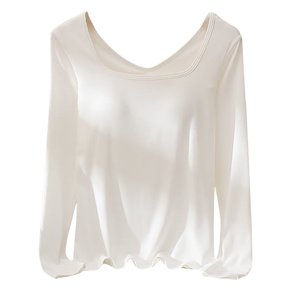 QASIEATN Sweatshirt for Graceful Women Fashion, Square Collar Bottom Shirt with A Chest Pad Integrated Long Sleeved T Shirt and Slim Fit Top, Womens Fall Tops