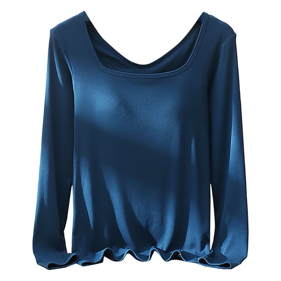 QASIEATN Sweatshirt for Graceful Women Fashion, Square Collar Bottom Shirt with A Chest Pad Integrated Long Sleeved T Shirt and Slim Fit Top, Womens Fall Tops
