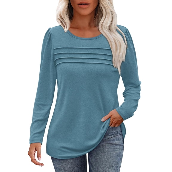 QASIEATN Sweatshirt for Graceful Ladies Fashion, Long Sleeve Shirts Fall Fashion Casual Blouses Trendy Pleated Tunic Tops Leggings, Womens Fall Tops